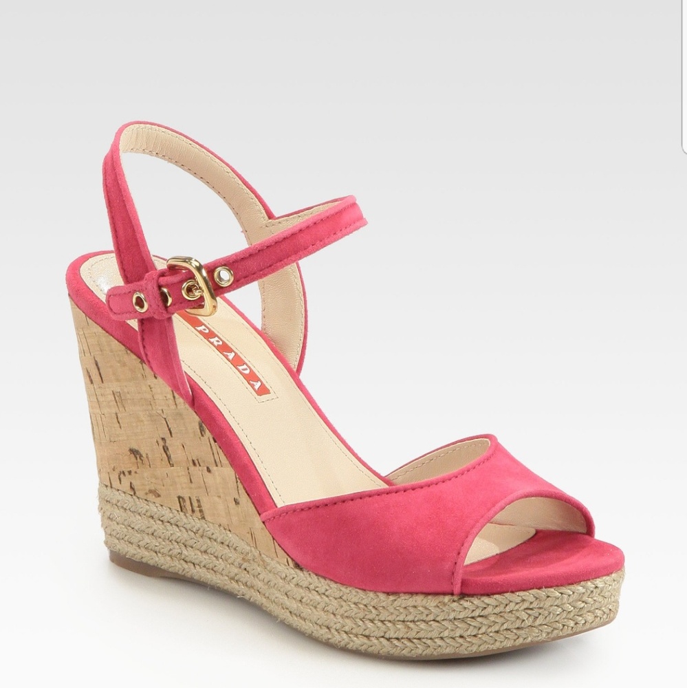 Prada suede cork wedges